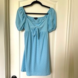 As You Wish eyelet light blue dress with bow front size XS